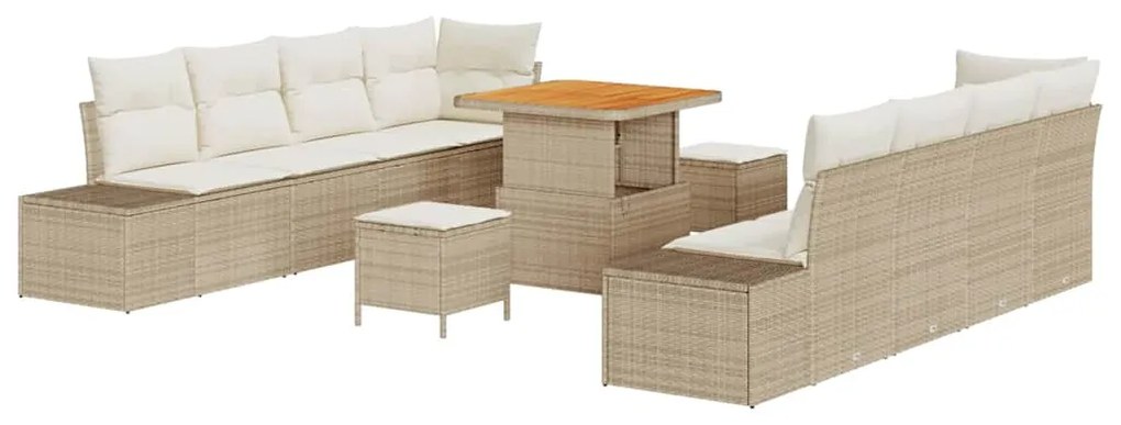 Conjunto de Sofá de Jardim vidaXL 11 Peças com Almofadas Bege em Ratta