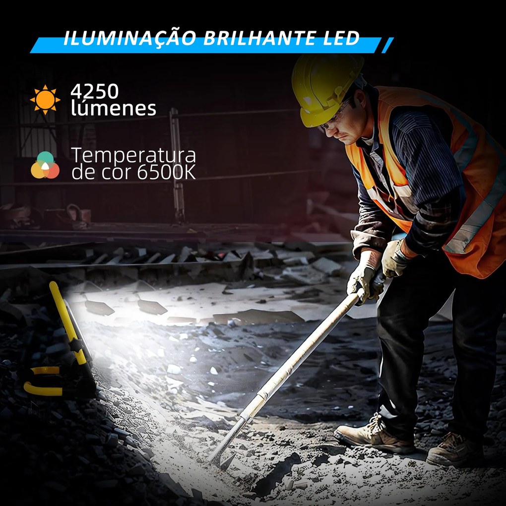 Preojetor LED Recarregável com Cabeças e Suporte Ajustáveis 50W 4250 L