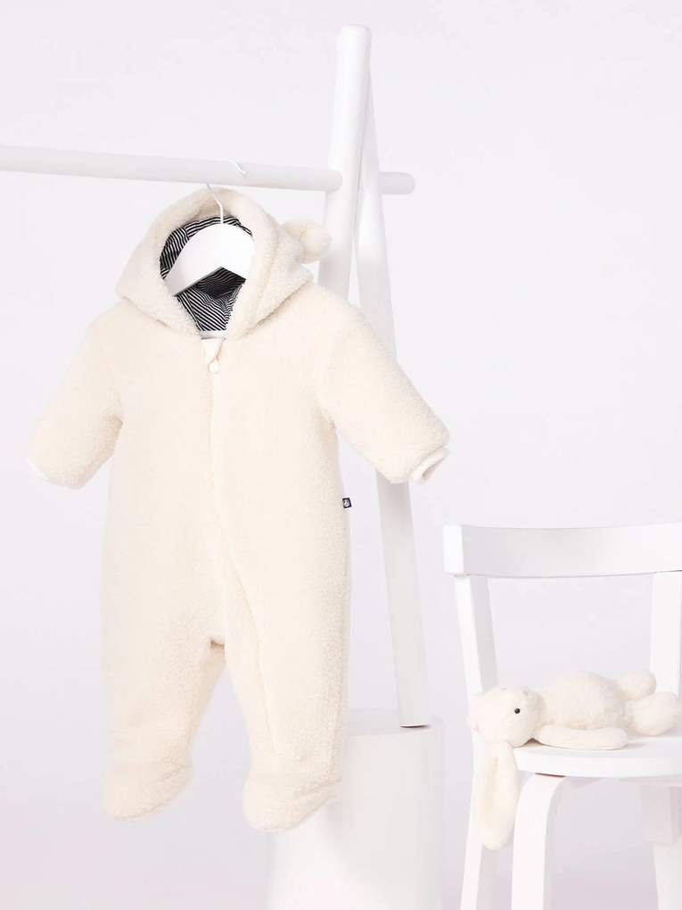 Macacão em sherpa com orelhas e forro mil-raias PETIT BATEAU, para bebé cru