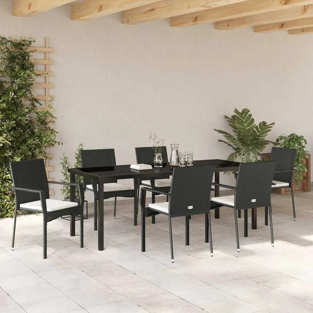 Conjunto de Jantar para Jardim 7 pcs Preto 200 x 80 x 73 cm