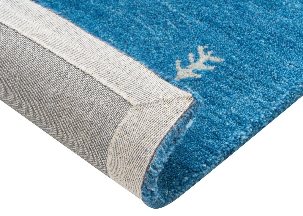 Tapete Gabbeh em lã azul escura 80 x 150 cm CALTI Beliani