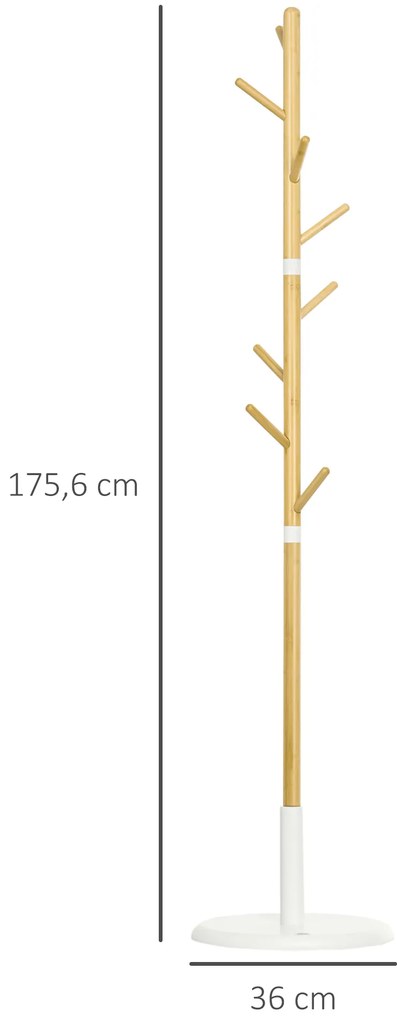 Cabide de Pé de Bambu Cabide de Pé Moderno com 8 Ganchos para Roupas Bolsas Cabide em Forma de Árvore para Entrada Dormitório Ø37,8x175,6 cm Madeira e