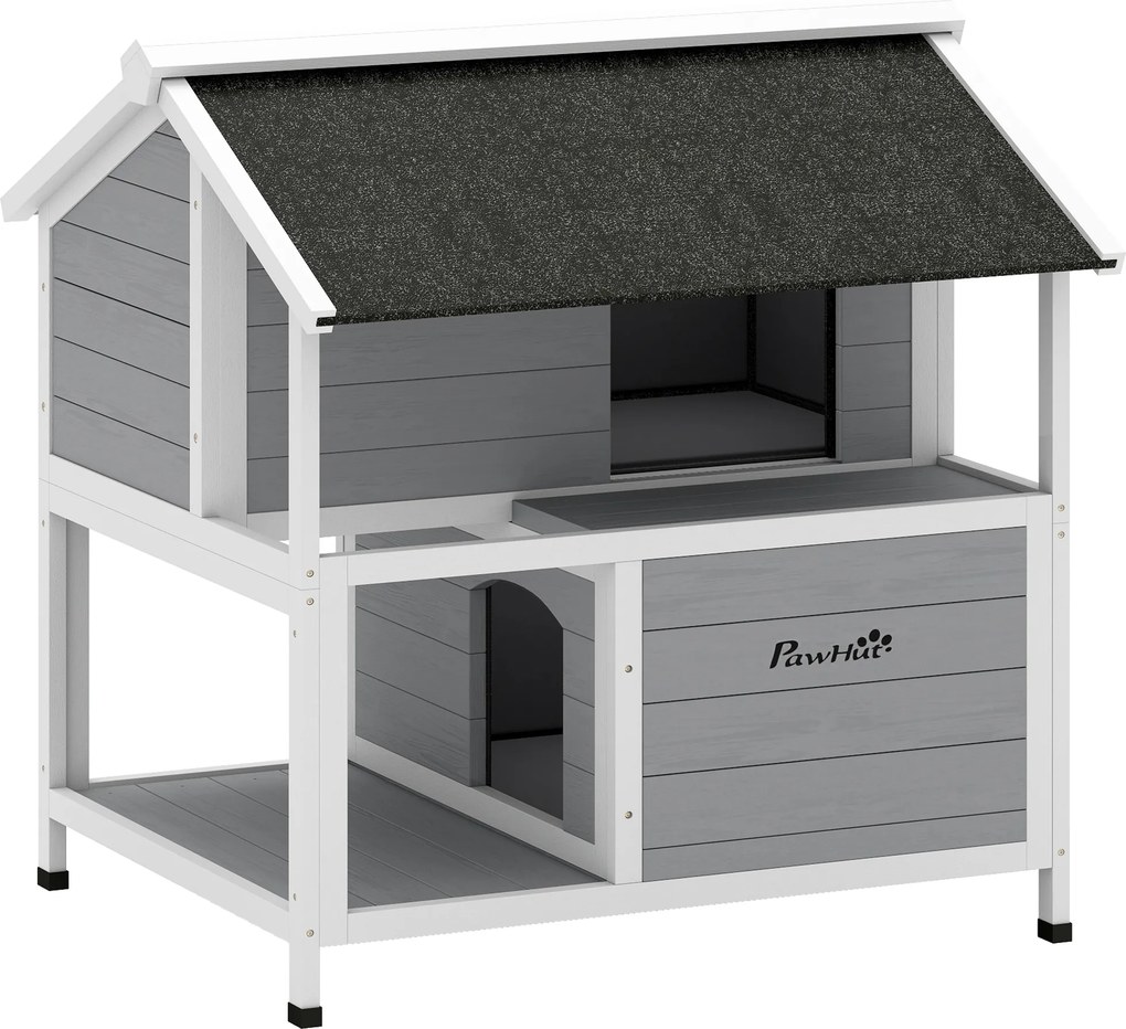 PawHut Casinha para gatos externa, refúgio para gatos ao ar livre, à prova d'água, teto retrátil, madeira de abeto, 80 x 93 x 95, Cinza | Aosom Portugal