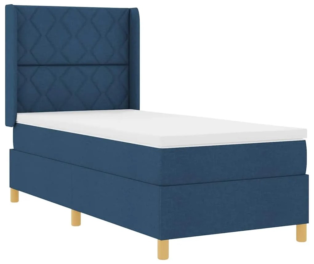 Cama Box com Colchão e LED Azul 90x200 cm em Tecido