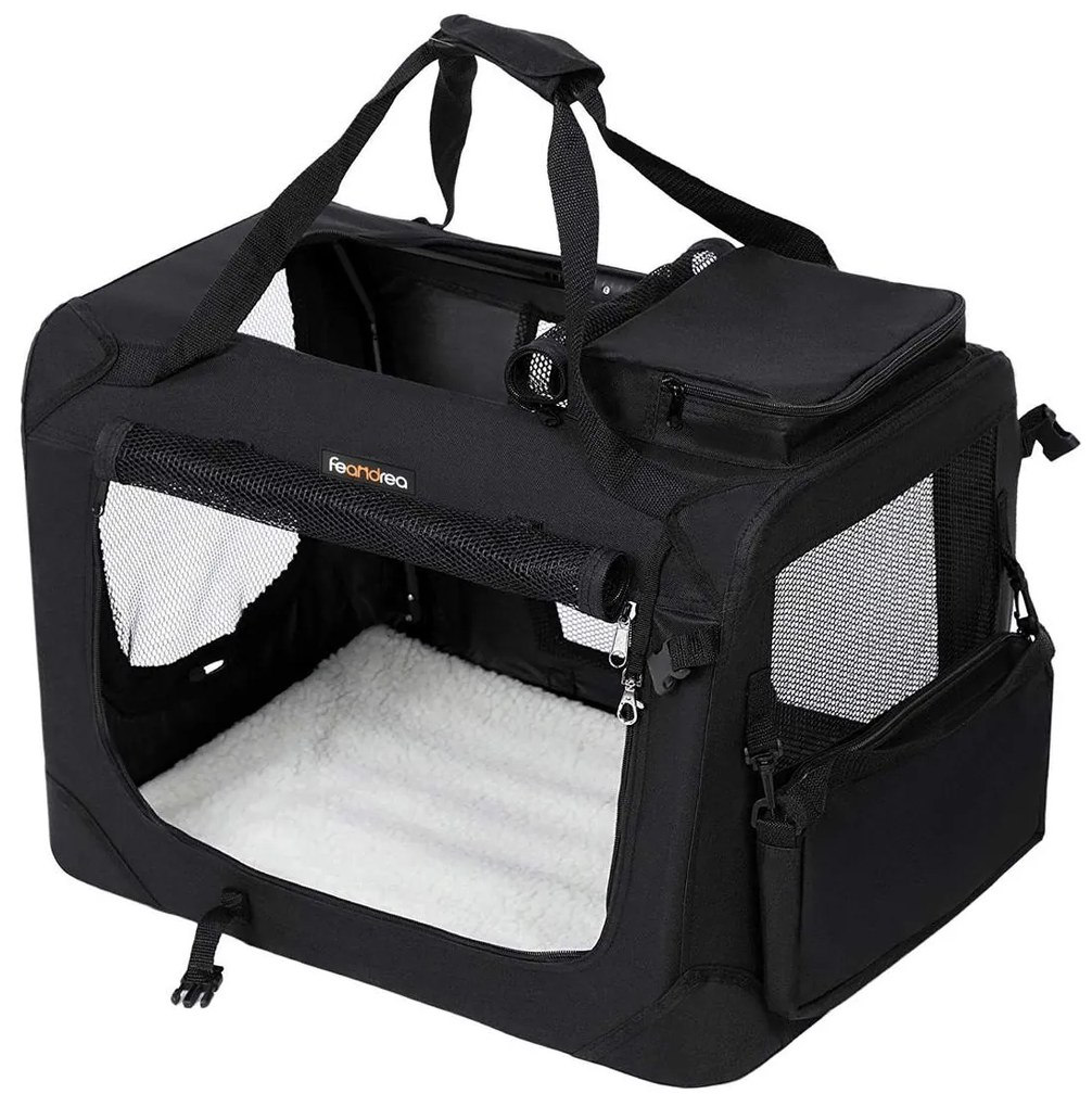 Bolsa portátil para animais de estimação FEANDREA, transportadora de tecido dobrável, gaiola para animais de estimação M para assento de carro, bolsa para cães, preta PDC60H