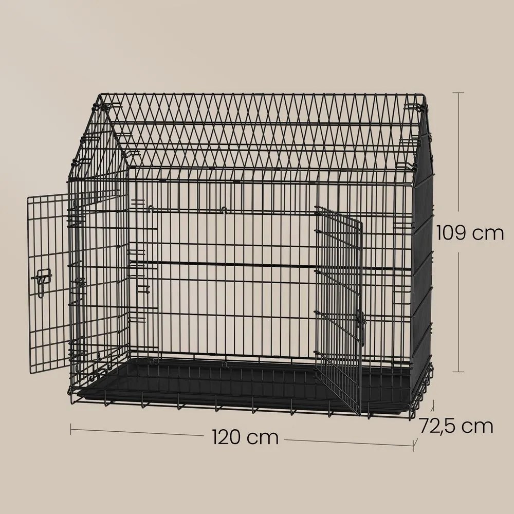 Gaiola para cães, caixa de transporte dobrável, metal 120 x 72,5 x 109 cm Preto
