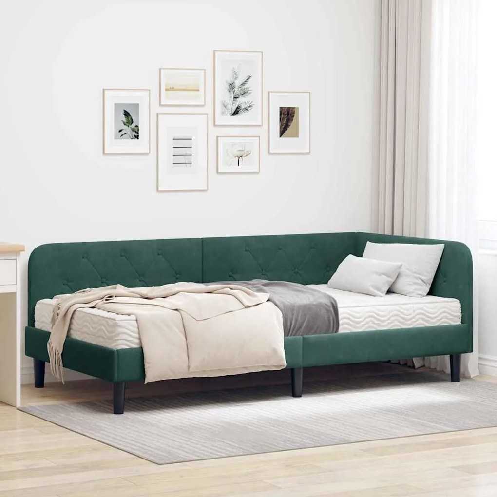 vidaXL Estrutura de Cama de Canto Verde Escuro 90 x 200 cm Veludo