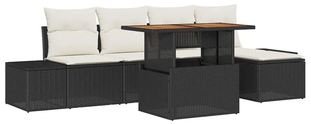 Conjunto de Jantar de Jardim com 6 Peças e Almofadas em Rattan Preto d
