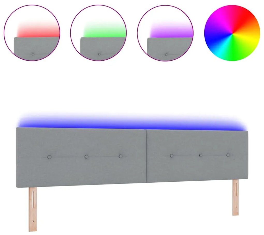 Cabeceira LED cinza claro estofada com botões de 100 cm