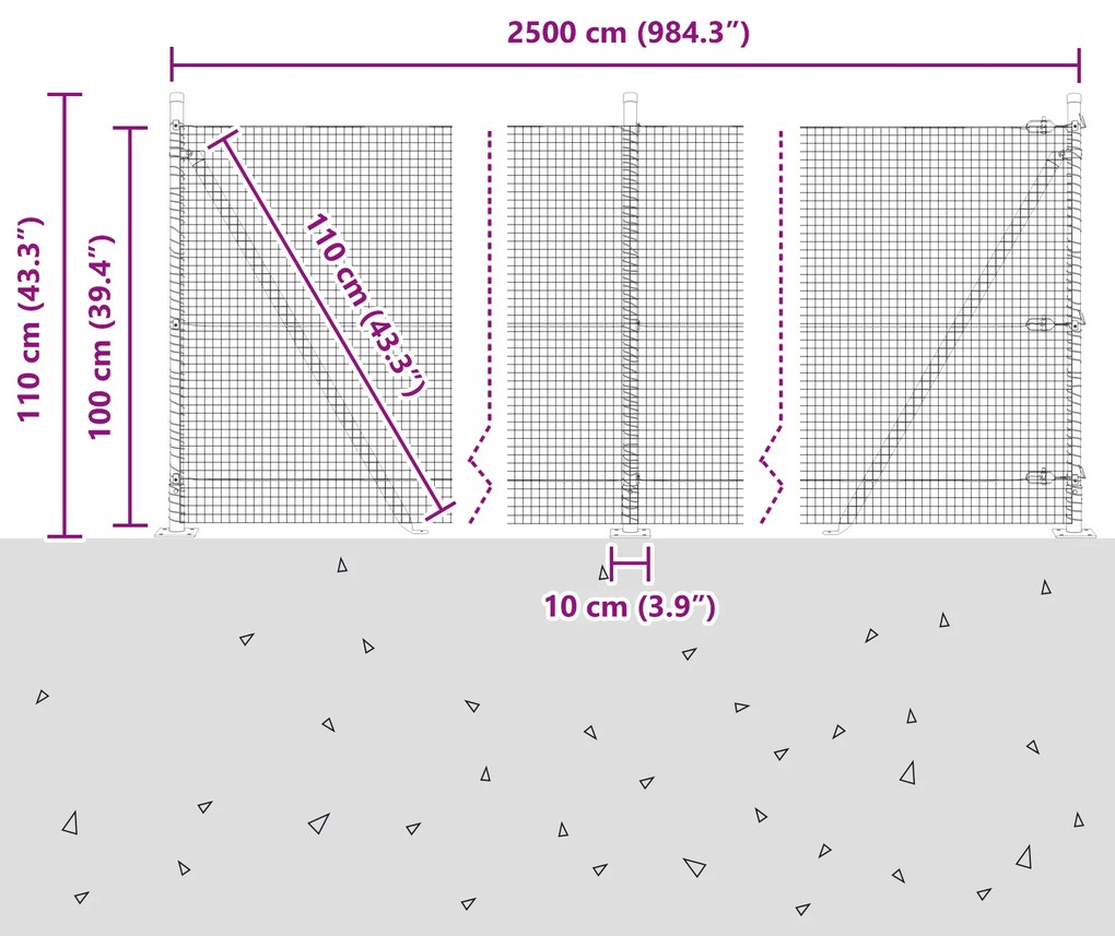 Conjunto de Poste para Cerca Conjunto de 2 Cinza Metal 25 x 1 m