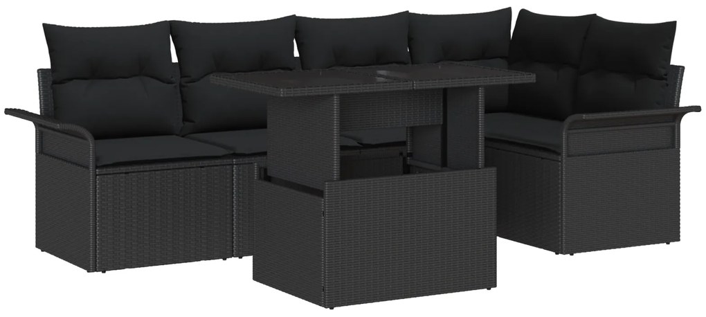 Conjunto de Sofá de Jardim vidaXL 6 Peças com Almofadas Rattan Preto