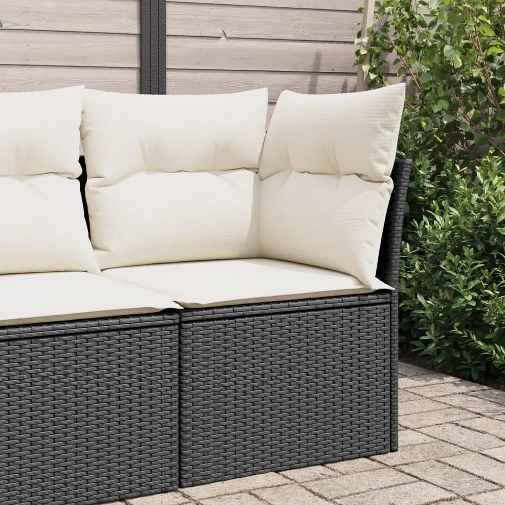 vidaXL Sofá de canto p/ jardim c/ almofadões vime PE preto