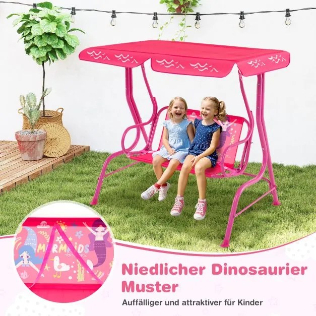 Baloiço infantil Hollywood para 2 crianças com toldo ajustável e estrutura metálica Rosa