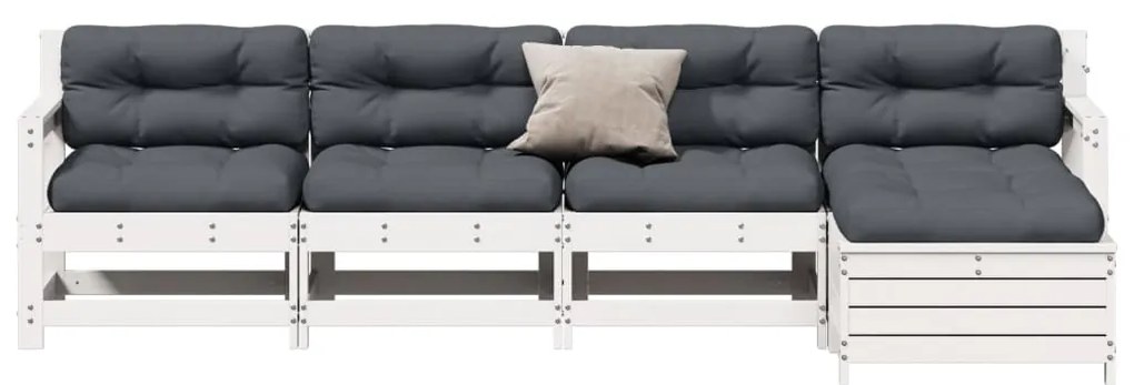5 pcs conj. lounge de jardim c/ almofadões pinho maciço branco
