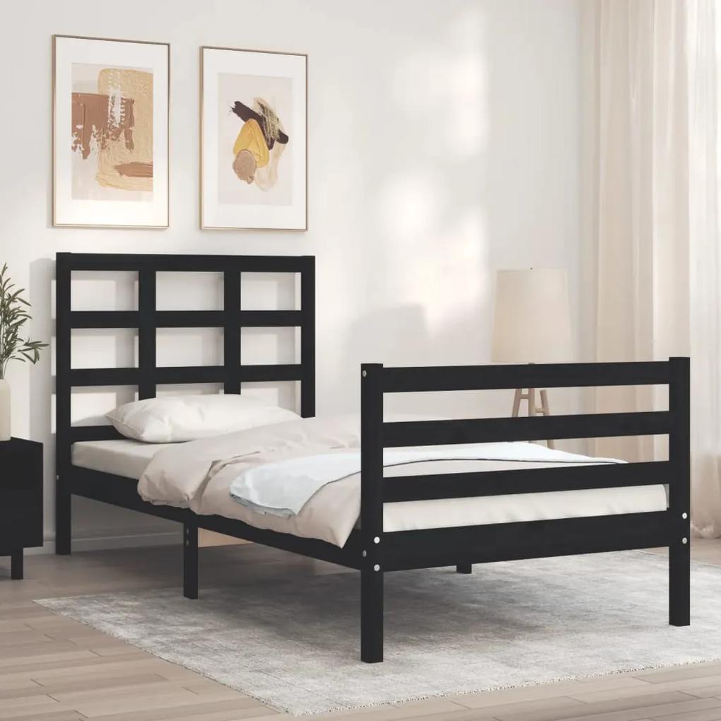 Estrutura de cama com cabeceira 90x200 cm madeira maciça preto