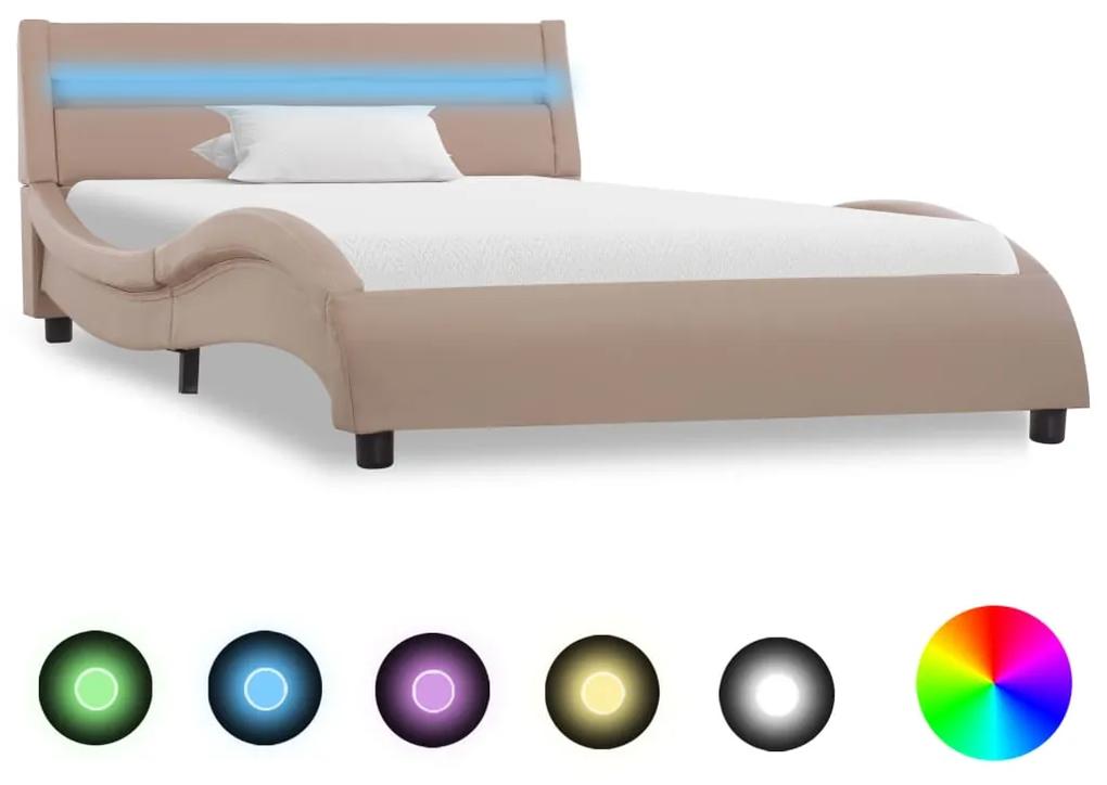 285697 vidaXL Estrutura de cama c/ LEDs 100x200cm couro artificial cappuccino