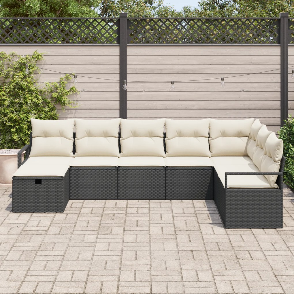 Conjunto de Sofá de Jardim vidaXL com Almofadas Preto Rattan PE, Sofá