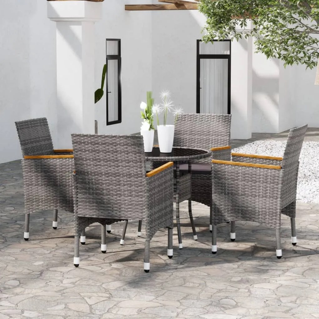 vidaXL 5 pcs conjunto de jantar para jardim vime PE cinzento