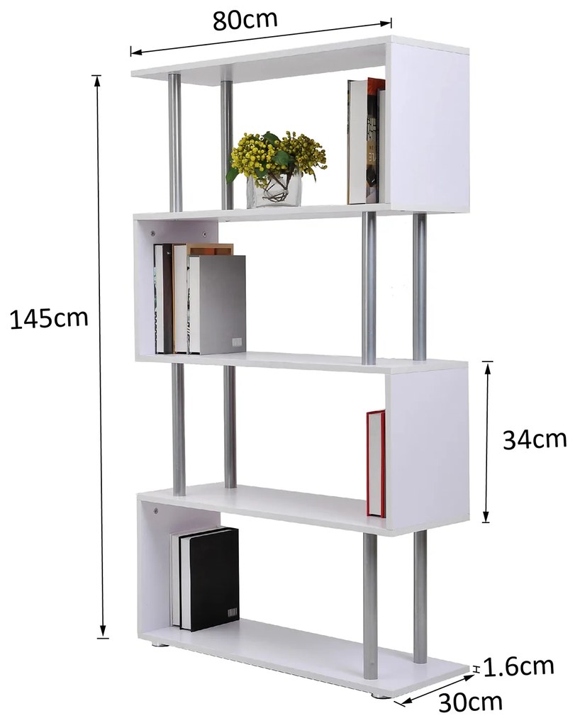 Livraria Mobiliário de Escritório Estante - Cor: Branco - Madeira e Metal – 145 x 80 x 30 cm