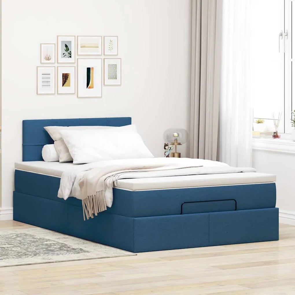 Cama otomana com colchão 120x200 cm tecido azul