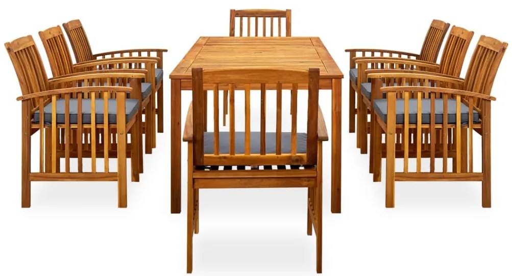 9 pcs conjunto de jantar p/ jardim c/ almofadões acácia maciça