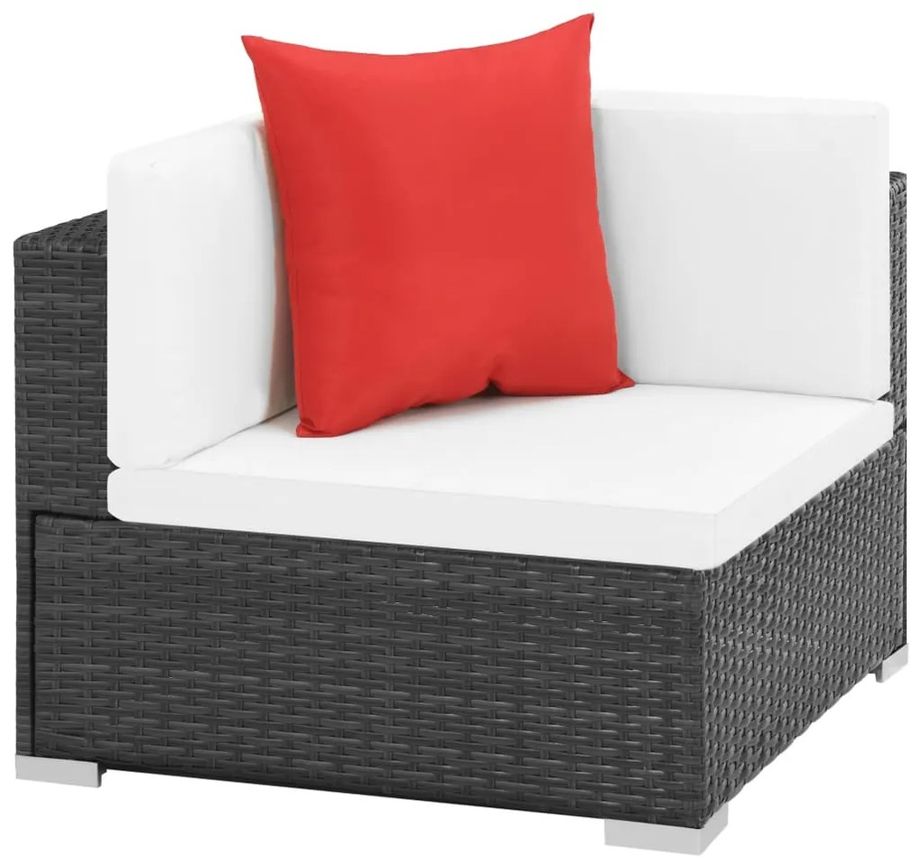 7 pcs conjunto lounge de jardim c/ almofadões vime PE preto