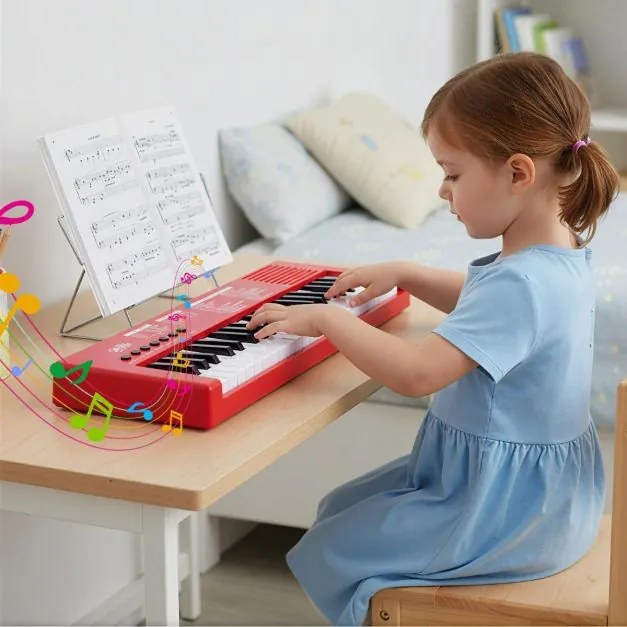 Teclado de piano para crianças Piano elétrico portátil de 37 teclas com 8 ritmos, 8 tons e 22 demos Instrumento musical eletrónico vermelho