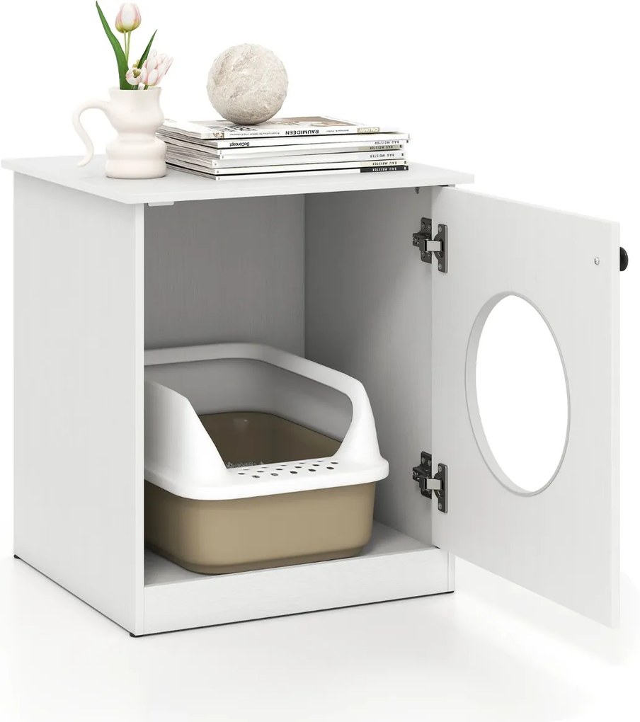 Armário para caixa de areia (não incluida) para gatos com lavatório oculto e mesinha de cabeceira lateral 51 x 47 x 57 cm Branco