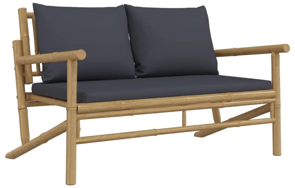 4pcs conj. lounge de jardim bambu c/ almofadões cinzento-escuro