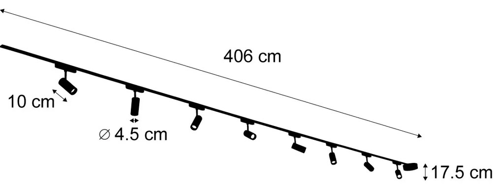 LED Sistema de iluminação de trilho moderno com 8 focos pretos monofásicos 400 cm - Magnetic Gert Moderno