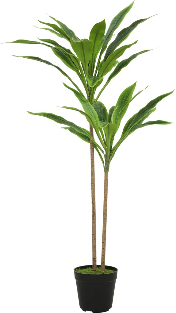 HOMCOM Planta Artificial de Cordilinea com 29 Folhas em PEVA, Vaso Preto Preenchido com Cimento Efeito Musgo, Verde | Aosom Portugal