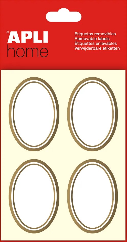Etiquetas Ovais Removíveis de Moldura Dourada 10 Folhas Apli 24,5x50mm