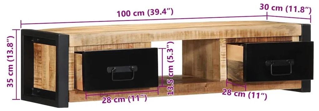 Móvel de TV 100x30x25 cm madeira mangueira áspera maciça