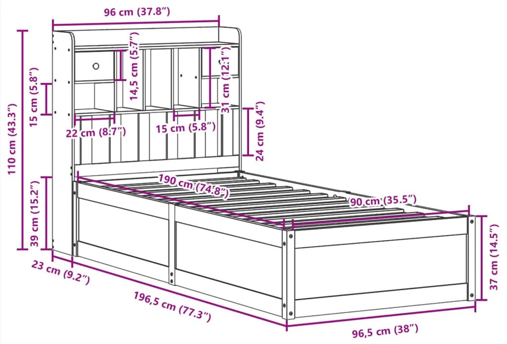 Cama sem colchão 90x190 cm madeira de pinho maciça