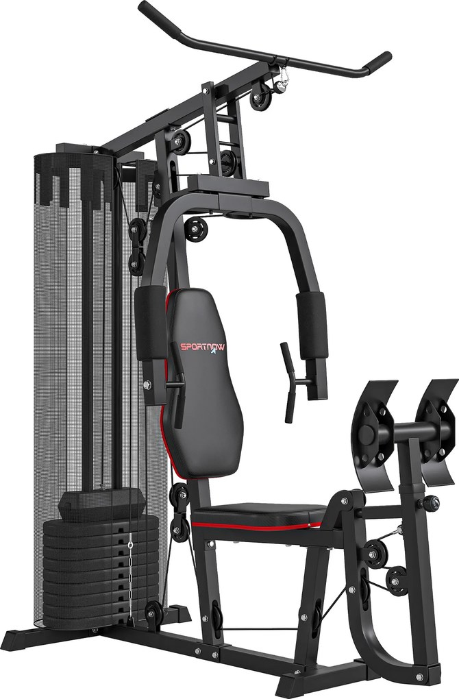 SPORTNOW Estação de fitness para casa com blocos de 45 kg, puxador alto, estação de peito, leg press para treino versátil | Aosom Portugal