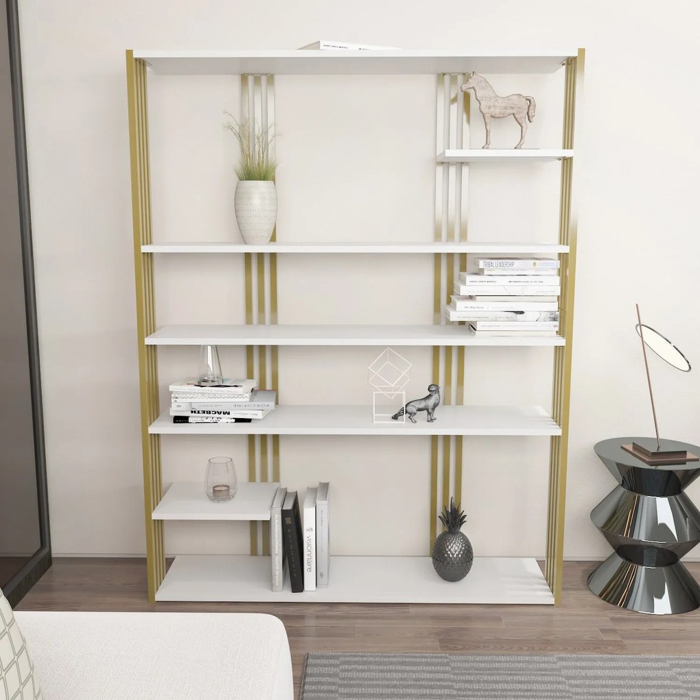 Estante Jenny – Branco e Dourado – 120 cm x 160 cm x 29,6 cm