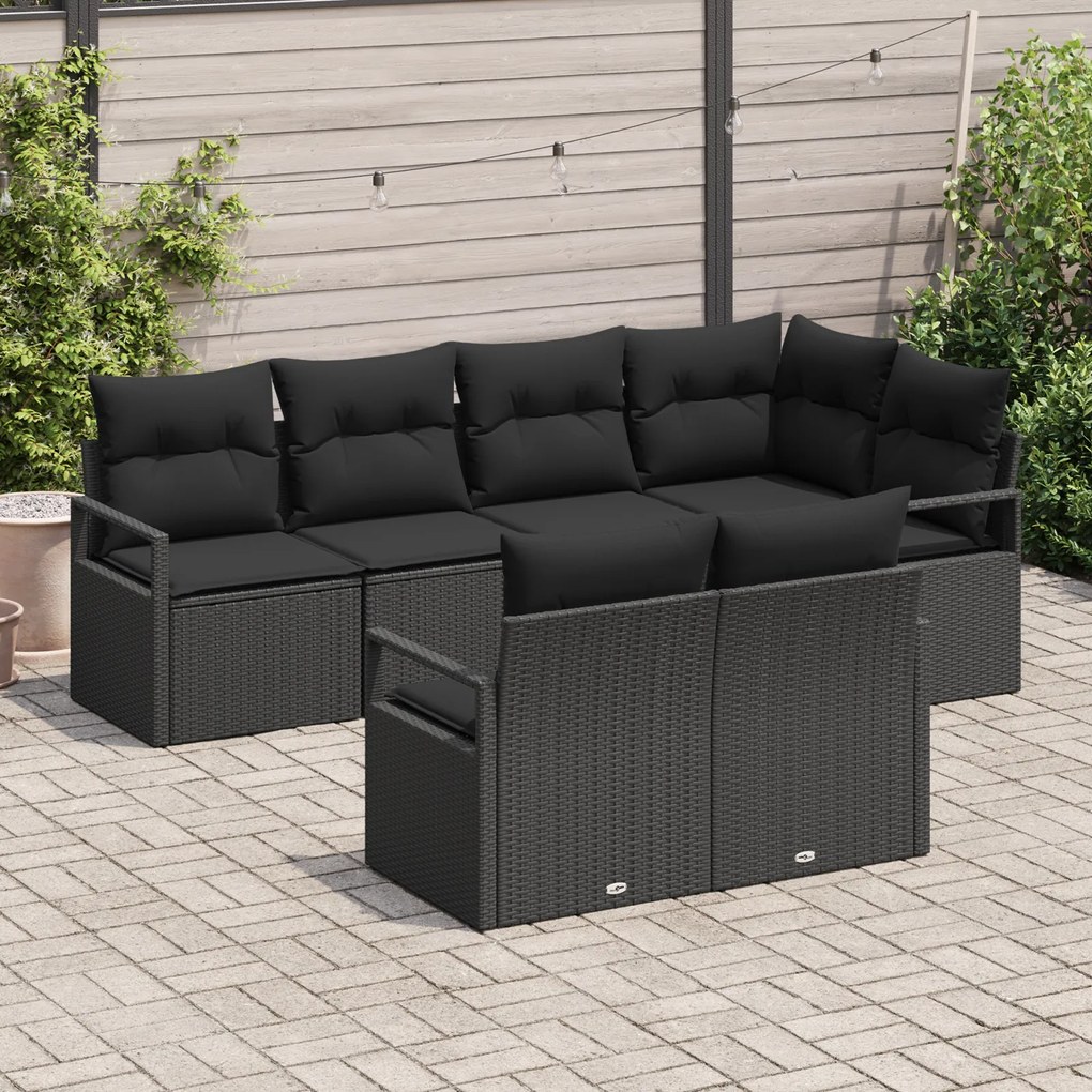 Conjunto de Sofá para Jardim vidaXL 7 Peças com Almofadas Preto Polyra
