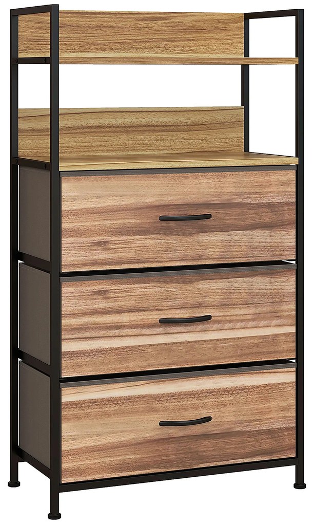 HOMCOM Móvel de Arrumação Estilo Industrial Cómoda 3 Gavetas em Tecido Removíveis e 2 Prateleiras 60x29x101 cm MDF e Metal | Aosom Portugal