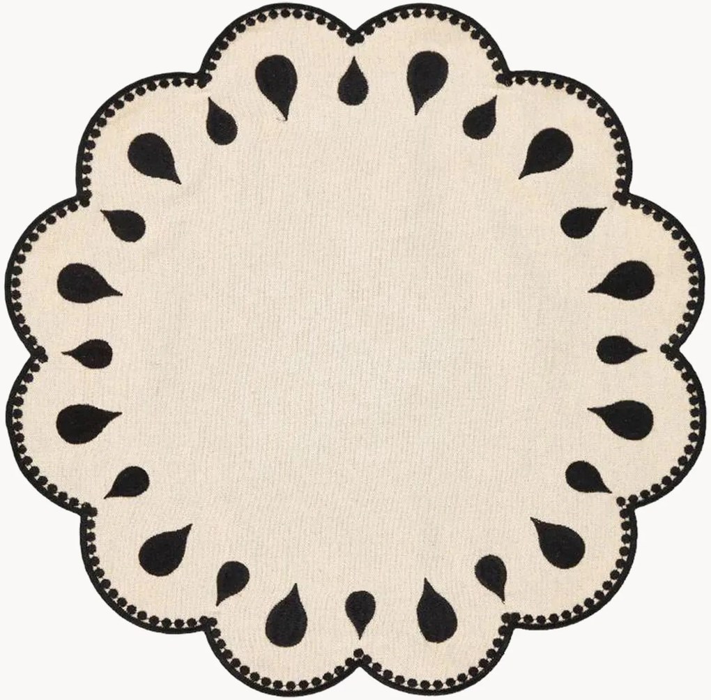 Individual de mesa redondo com bordado Gotas