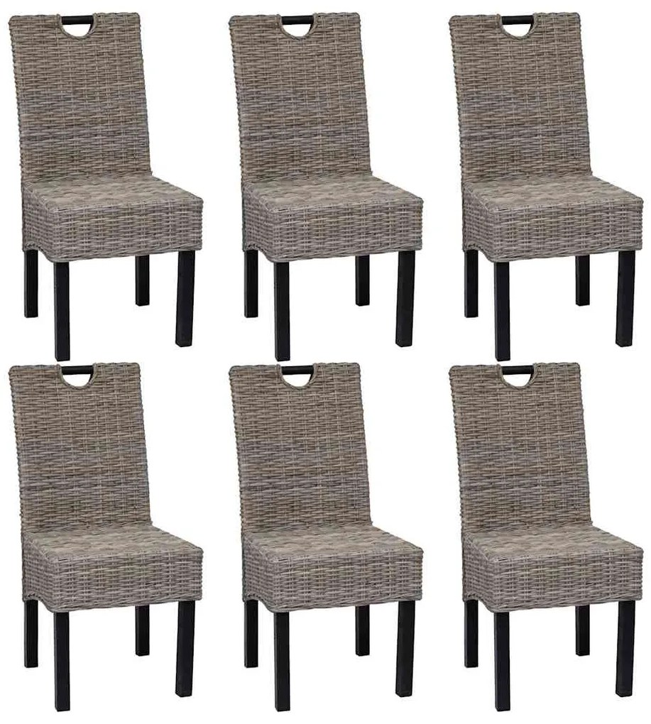 Cadeiras de jantar, 6 pcs, vime Kubu, madeira de mangueira