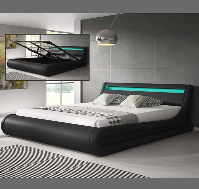 Cama Hidráulica com Arrumação "Patricia" - 140x190 cm - Preto - Polipe