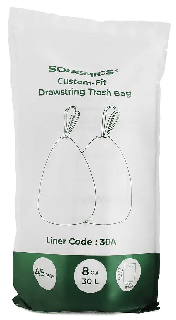 Sacos de lixo com cordão de ajuste para contentores 30 L ou 60 L | SONGMICS | 23 x 8 x 7 cm | branco|cinzento | KRB30A.