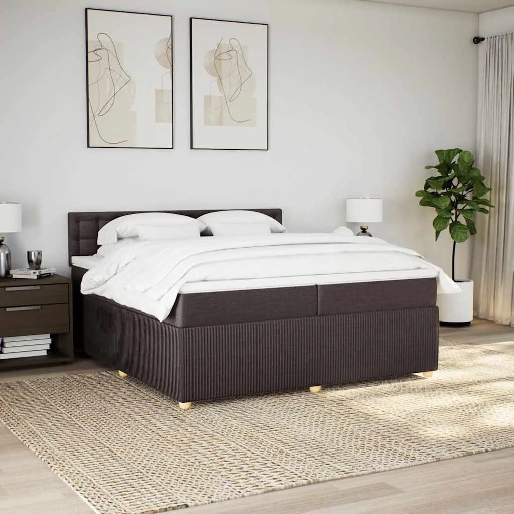 Cama com molas/colchão 200x200 cm tecido castanho-escuro