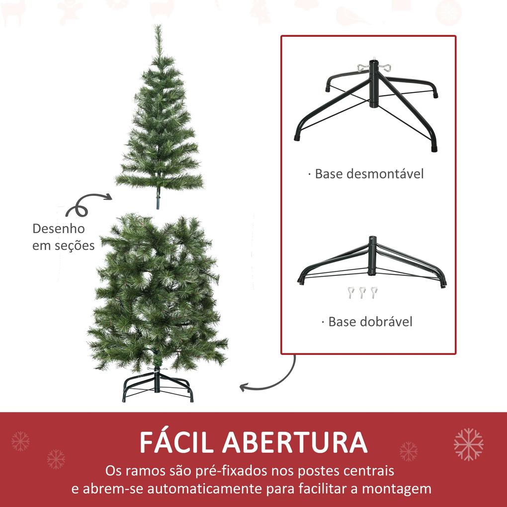 Árvore de Natal Artificial 150cm Ignífugo com 367 Ramos Folhas de PVC Abertura Automática Base Dobrável e Suporte Metálico Decoração de Natal para Int