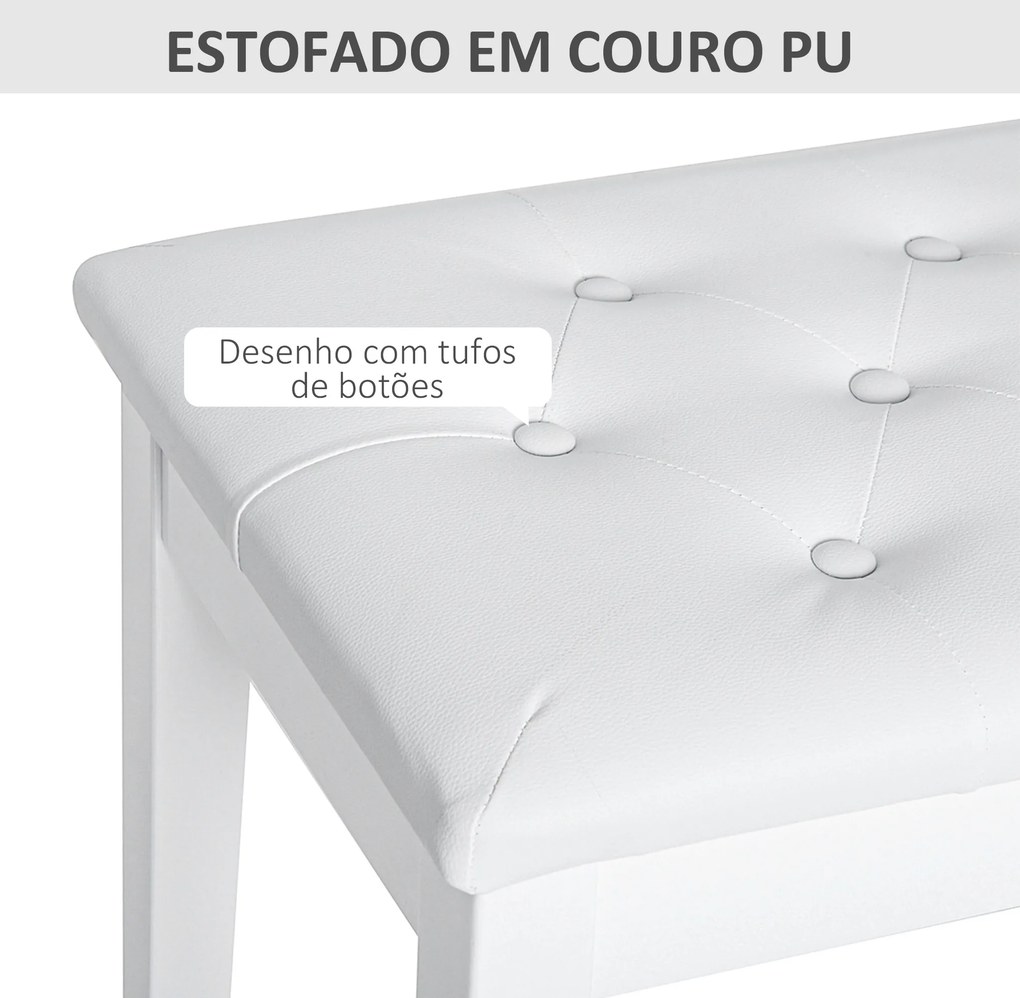 Banco para Piano com Espaço de Armazenamento Assento de Couro Sintético Acolchoado 76x36x50 cm Branco
