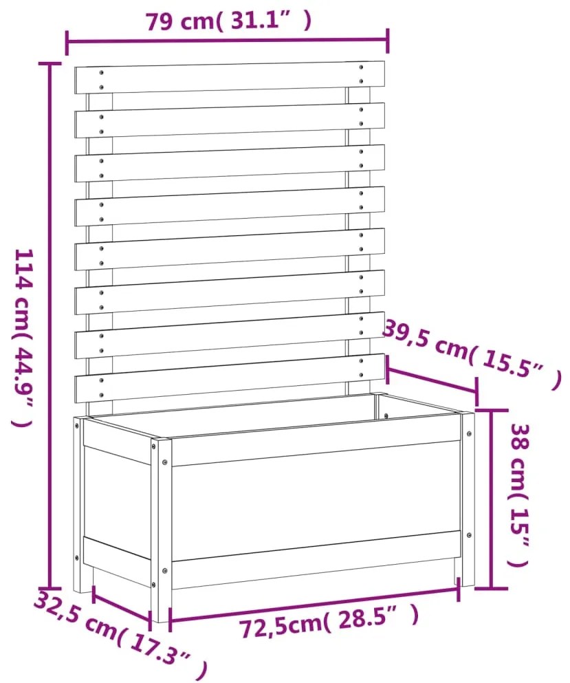 Vaso de jardim c/ suporte 79x39,5x114 cm pinho maciço branco