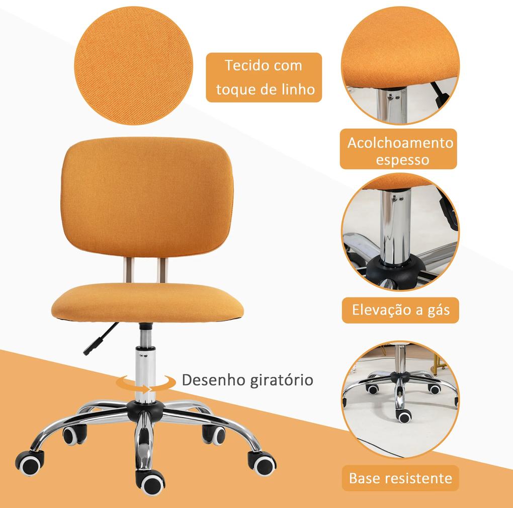 Cadeira de Escritório sem Braços Giratória Estofada em Tecido com Altura Ajustável Estilo Moderno 48x53x80-90 cm Laranja