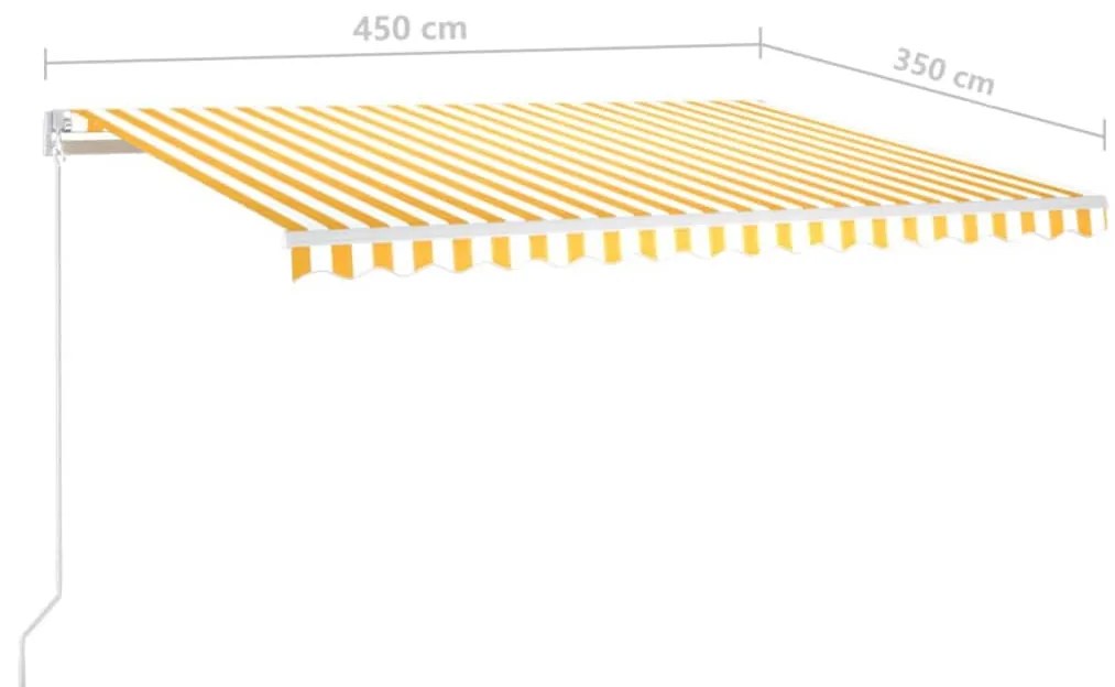 Toldo retrátil manual com postes 4,5x3,5 m amarelo e branco
