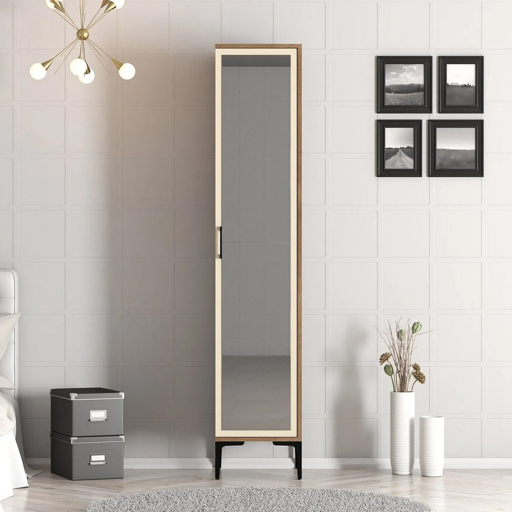 Guarda-roupa Kumsal R – Nogueira e Creme – 40x47,5x201,4 cm