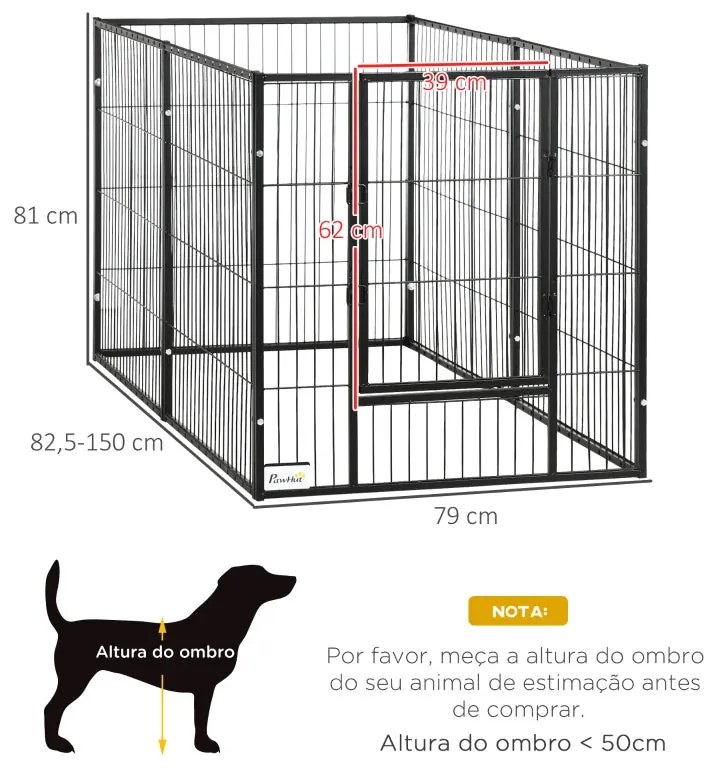 Parque para Cães de 6 Painéis Gaiola de Metal para Animais de Estimaçã